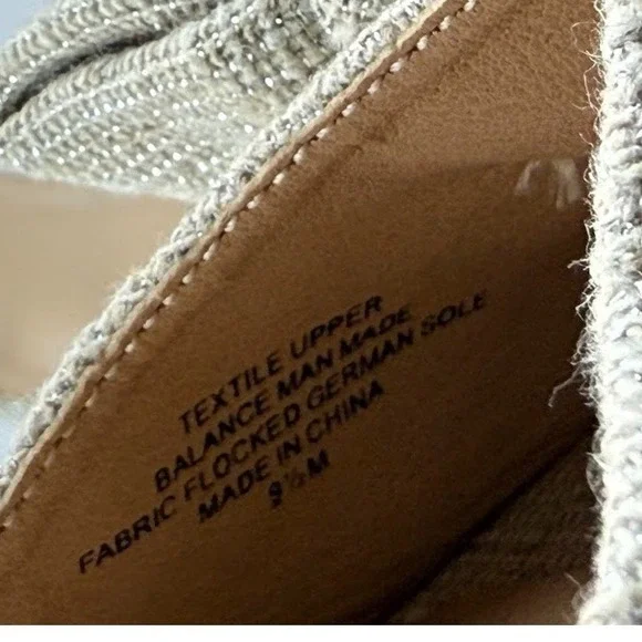 LOFT Beige Woven Bow Block Heel Ankle Strap Sz 9.5M Sandals Gold Shimmer Party - Picture 6 of 12